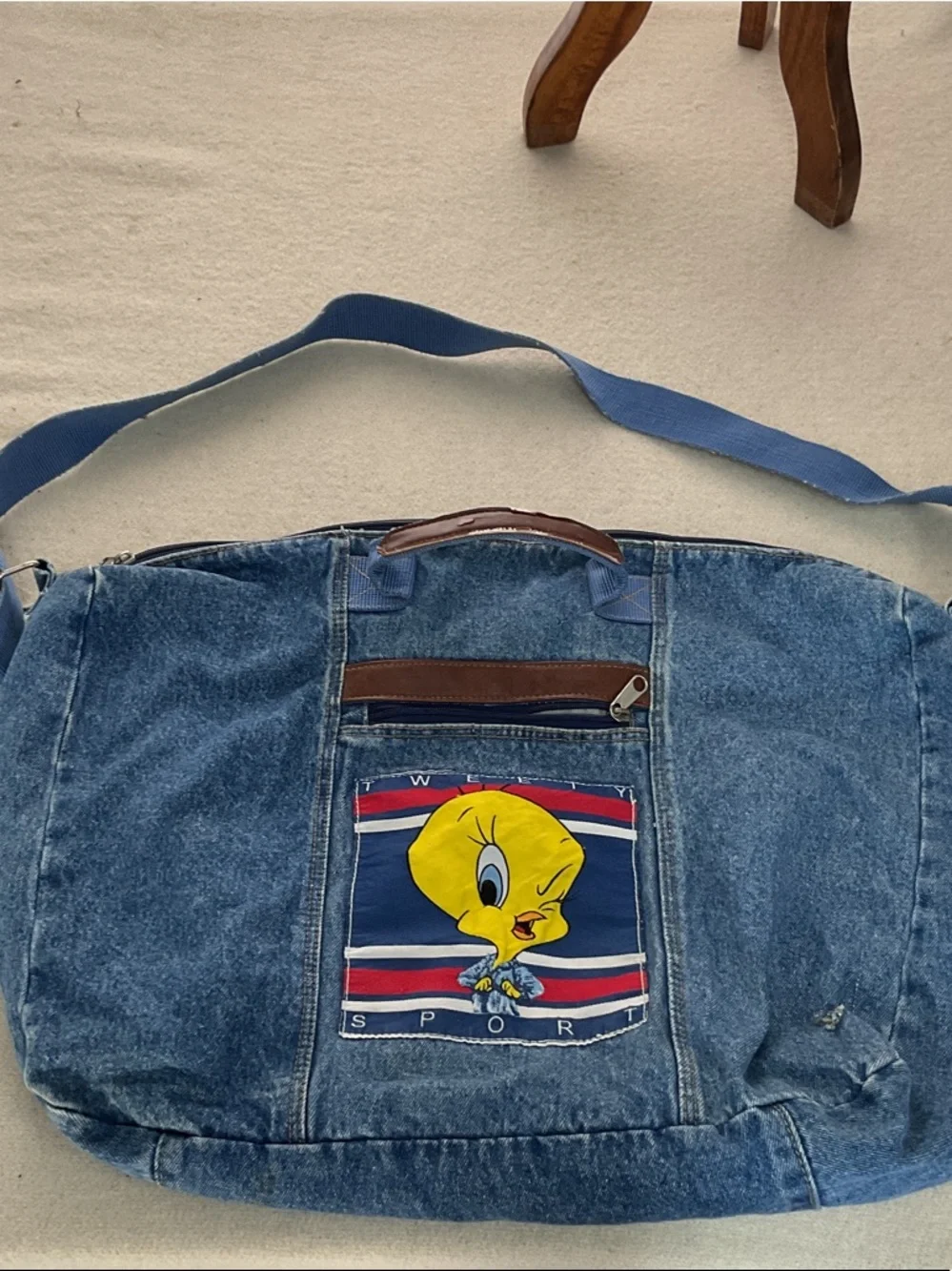 Tweety Sport Denim Duffel Bag - Blue